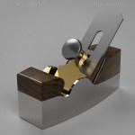 Render of smoothing plane in iron, brass lever cap w/ walnut infill